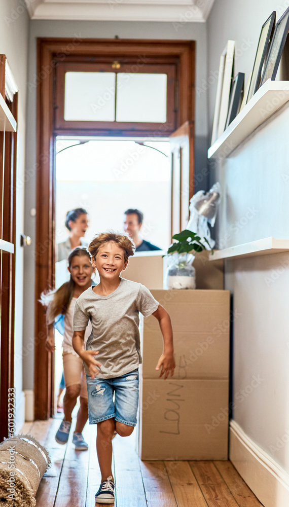 Kids excitedly moving into new home