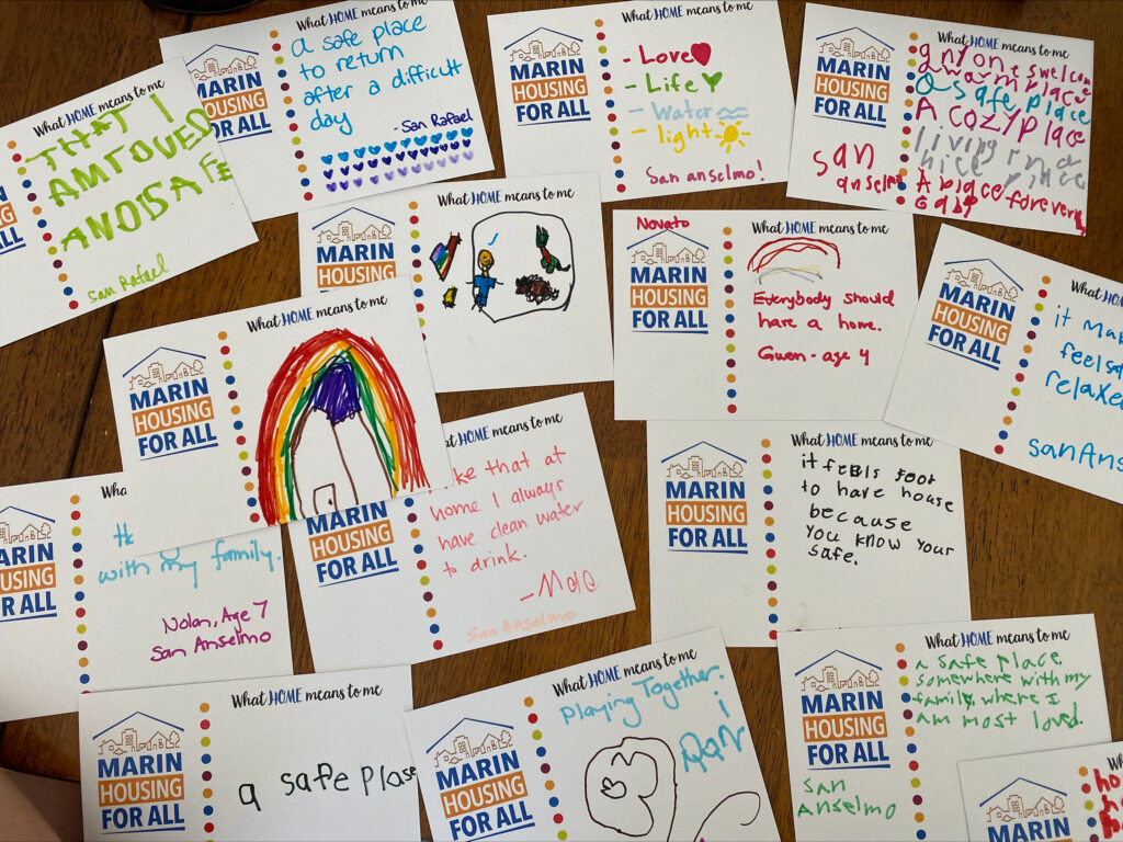 Hand-written postcards from children to Marin Housing For All